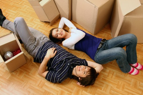 Moving van loading boxes for a student relocation in Merton